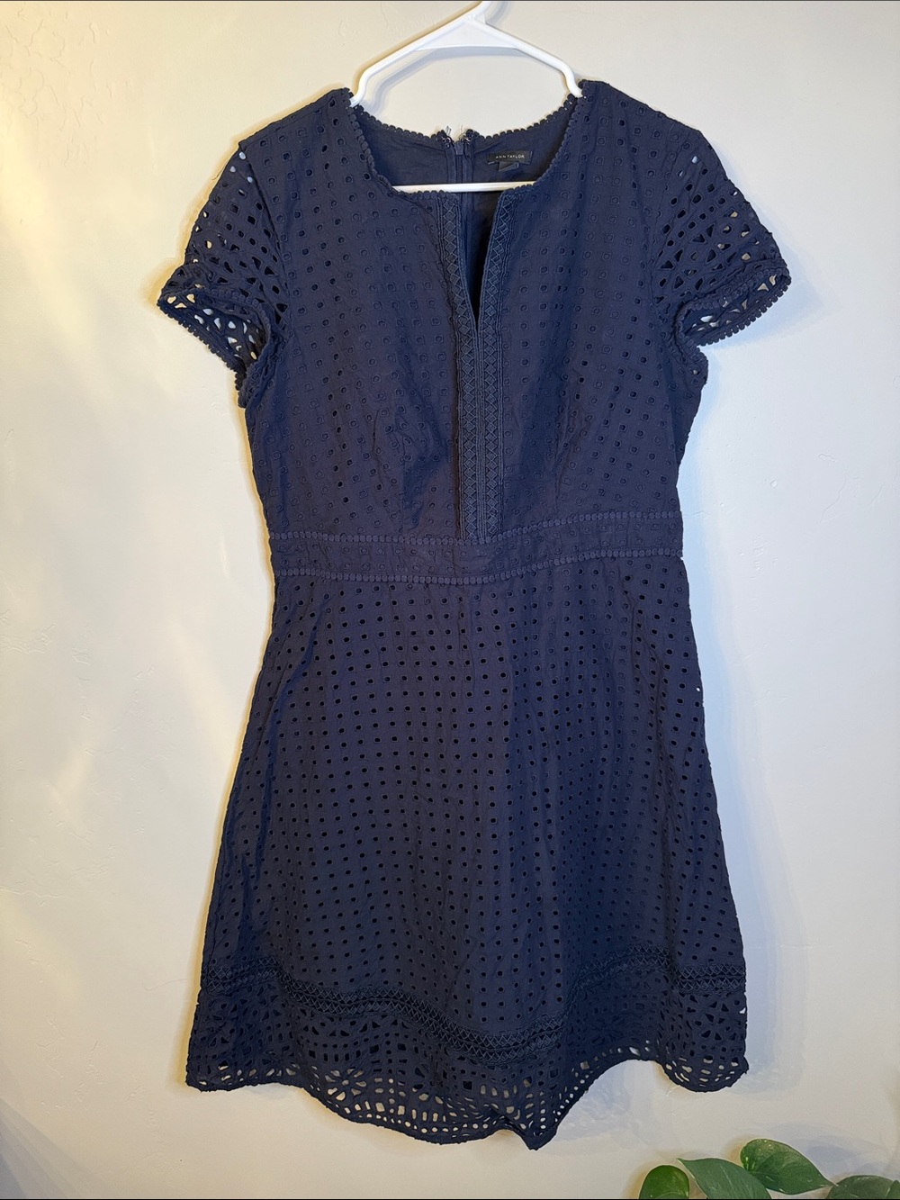 Ann Taylor Navy Eyelet Short Sleeve Mini Dress